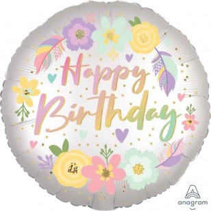 Satin Happy Birthday Boho Flowers Balloon